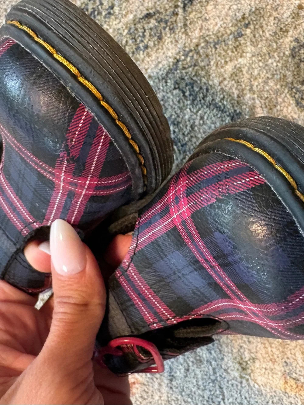 Dr Martens Polley II Mary Jane Black Toddler Pink Plaid Size 8